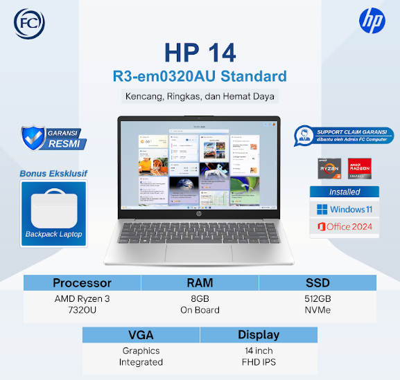 HP 14 R3-em0320AU 512Gb Ssd 8GB RAM
