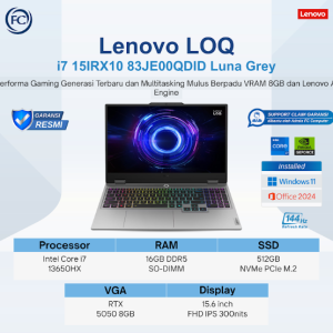 LAPTOP GAMING LENOVO LOQ 15IRX10 – 83JE00QDID (LUNA GREY) - i7-13700HX - RAM 16GB - SSD 512GB