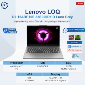 Laptop Lenovo LOQ R7 15ARP10E 83S000D11D Luna Grey RTX 3050 6GB 16GB DDR5 512GB SSD 15.6 FHD